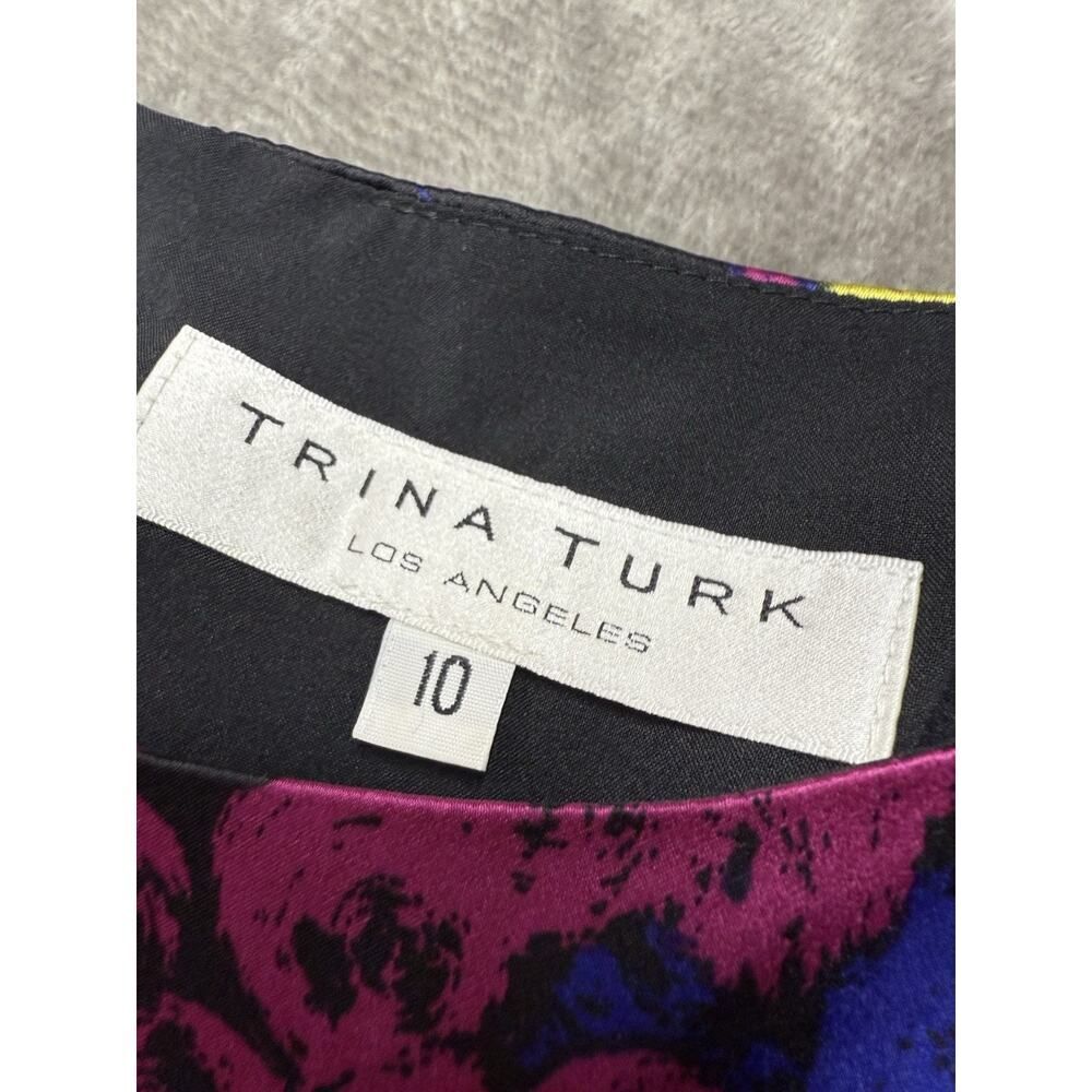 Trina Turk Fosse 100% Silk Multicolor Dress Size 10 Vibrant Print Waist Detail - Picture 10 of 11